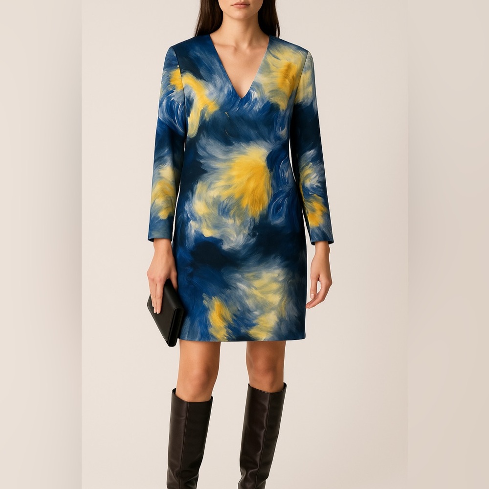 NWT art inspired abstract longsleeve mini dress 40 | gallery girl artsy whimsi